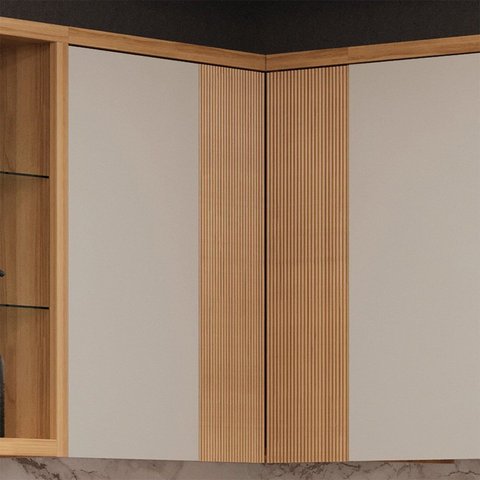 Armário Aéreo de Canto 3 Portas 100% MDF Allure Marrom/Jequitibá/Gris Fosco