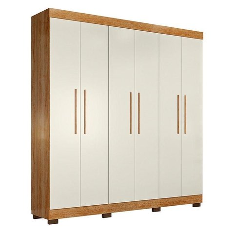 Guarda Roupa Casal Flórida 6 Portas Amadeirado Off White Acetinado - Tigus
