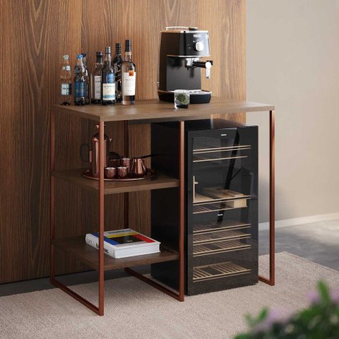 Aparador Adega Industrial Bar Barzinho Bourbon Aço Cobre e Carvalho 80 Cm