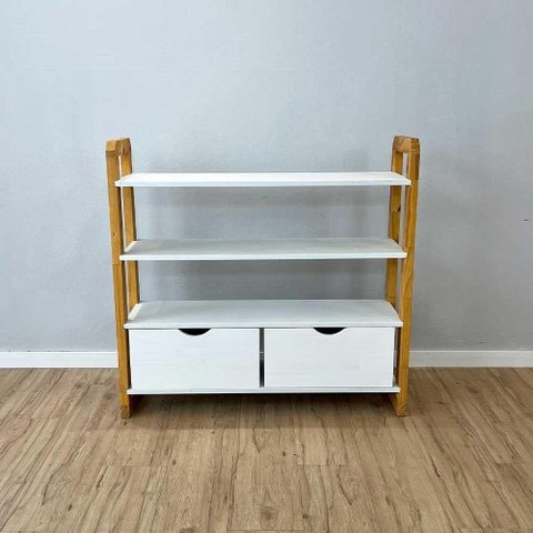 Aparador Linea Ample 4 Prateleiras 2 Gavetas Madeira Pinus Branco e Nozes Artfactory Design