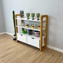 Ver imagem 6 de Aparador Linea Ample 4 Prateleiras 2 Gavetas Madeira Pinus Branco e Nozes Artfactory Design