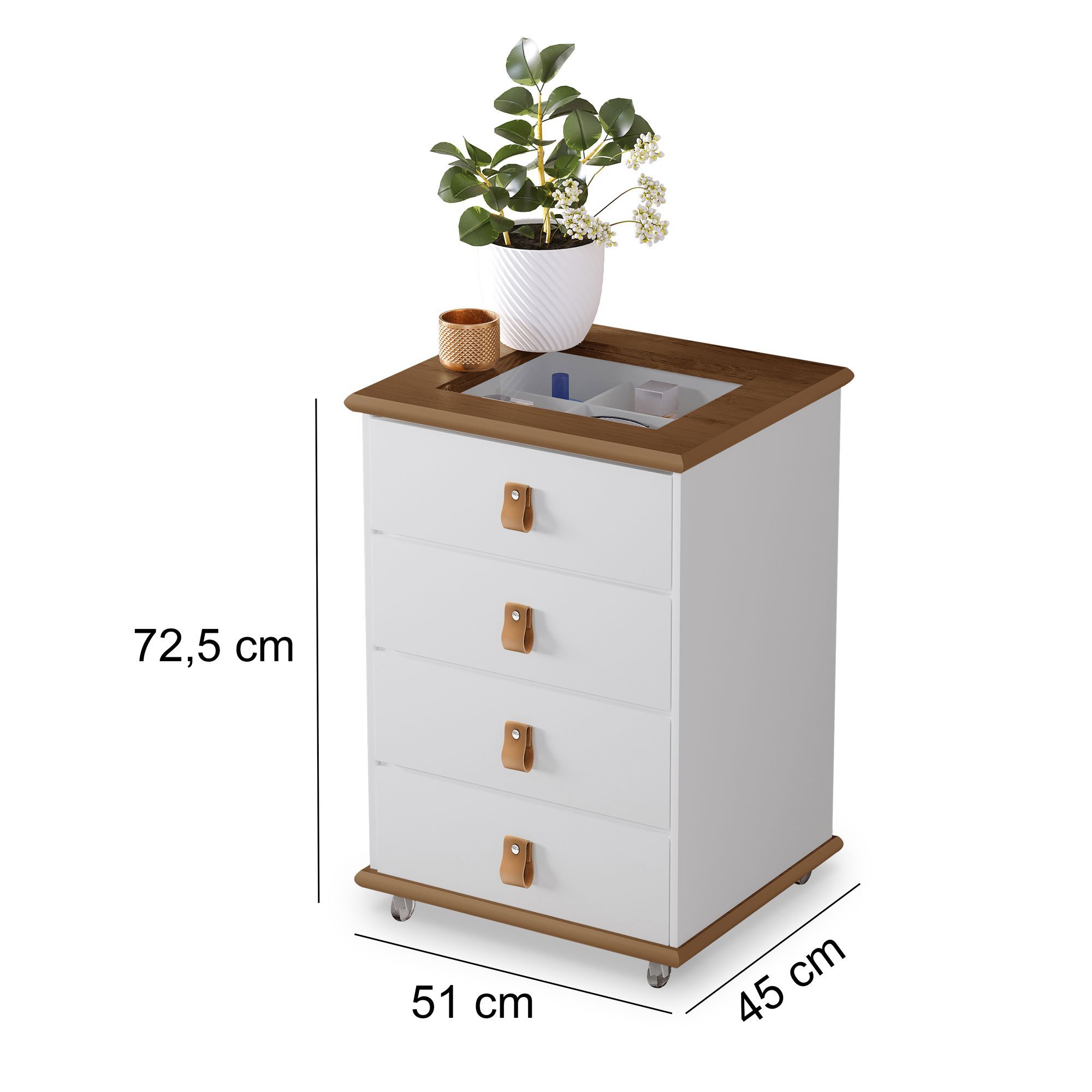 Mesa Cabeceira MDF Rossi 4 Gav Colméia Rodízios Bco/Amêndoa - 5