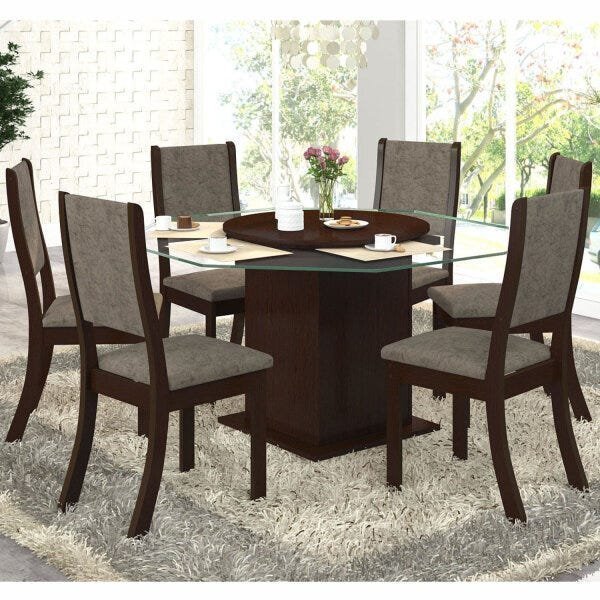 Conjunto Sala de Jantar Mesa e 6 Cadeiras Gabriella Espresso Móveis - 1