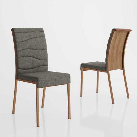 Cadeiras Jantar Estofadas 2 Unidades 43cm X 97cm Pés em Aço Cor:grafite com Rosê Cobre