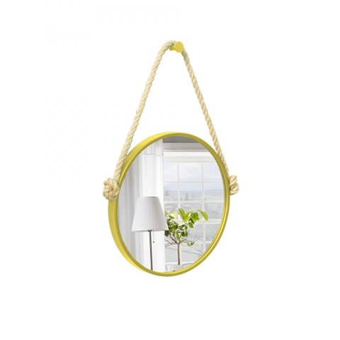 Espelho Decorativo Adnet Amarelo Alça Sisal Natural 40cm Redondo