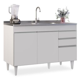 Balcão Gabinete 120cm 3 Portas 2 Gavetas Michigan Branco - Lumil Móveis - 1