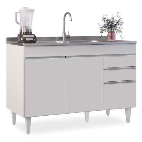 Balcão Gabinete 120cm 3 Portas 2 Gavetas Michigan Branco - Lumil Móveis