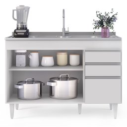 Balcão Gabinete 120cm 3 Portas 2 Gavetas Michigan Branco - Lumil Móveis - 3