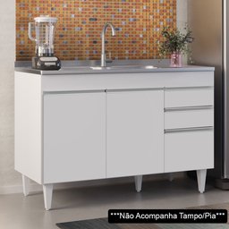 Balcão Gabinete 120cm 3 Portas 2 Gavetas Michigan Branco - Lumil Móveis - 2