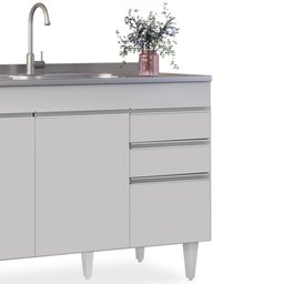 Balcão Gabinete 120cm 3 Portas 2 Gavetas Michigan Branco - Lumil Móveis - 6