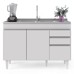 Balcão Gabinete 120cm 3 Portas 2 Gavetas Michigan Branco - Lumil Móveis - 7