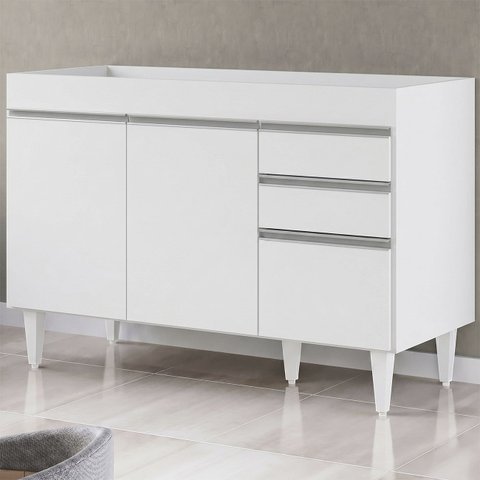Balcão Gabinete 120cm 3 Portas 2 Gavetas Michigan Branco - Lumil Móveis