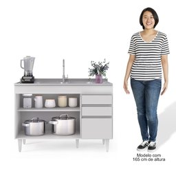 Balcão Gabinete 120cm 3 Portas 2 Gavetas Michigan Branco - Lumil Móveis - 5