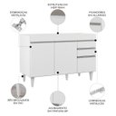 Ver imagem 3 de Balcão Gabinete 120cm 3 Portas 2 Gavetas Michigan Branco - Lumil Móveis