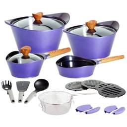 Conjunto de Panelas 19 Pçs Indução Revestimento em Granito Antiaderente Cor Roxa Cooklover - 6 Conjunto de Panelas 19 Pçs Indução Revestimento em Granito Antiaderente Cor Roxa Cooklover - 6