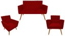 Ver imagem 1 de Kit Namoradeira + 2 Poltronas Decorativa Nina Capitonê Suede Vermelho Pés Madeira Ms Decor