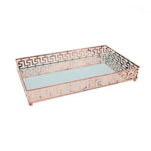 Bandeja Retangular Espelhada Decorativa Luxo Cobre 30x12cm Kv0106