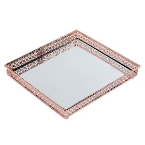 Bandeja Quadrada Espelhada Decorativa Luxo Metal Cobre 17x17cm Kv0134