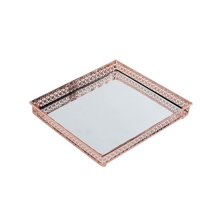 Bandeja Quadrada Espelhada Decorativa Luxo Metal Cobre 17x17cm Kv0134 Bandeja Quadrada Espelhada Decorativa Luxo Metal Cobre 17x17cm Kv0134