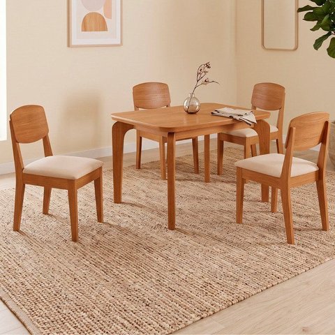 Conjunto Sala de Jantar Mesa Dublin Tampo em MDF e 4 Cadeiras Cleo Yescasa