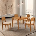 Ver imagem 1 de Conjunto Sala de Jantar Mesa Dublin Tampo em MDF e 4 Cadeiras Cleo Yescasa Marrom/Veludo Creme/Marromle