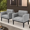 Ver imagem 2 de Poltrona Base Madeira Preto Kit 2 Ana Suede Cinza - Ibiza
