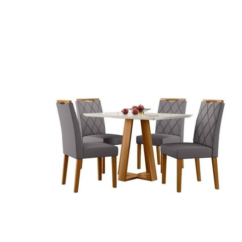 Conjunto Sala de Jantar Mesa Lectus 120x80 com 4 Cadeiras Sarah Ype/off White/veludo Cinza - Nc