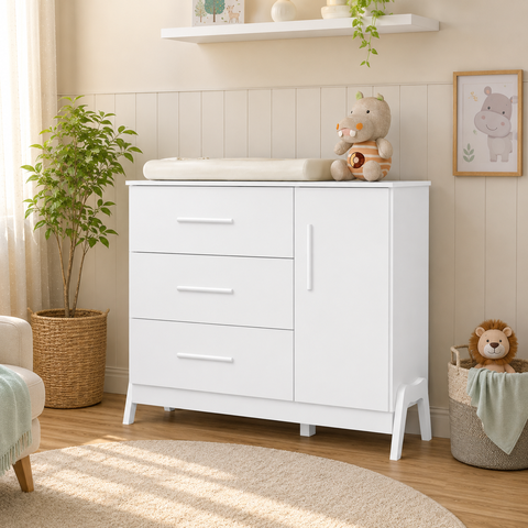 Cômoda Infantil Bebe Guti Retro Peroba Cor Branco 100% MDF