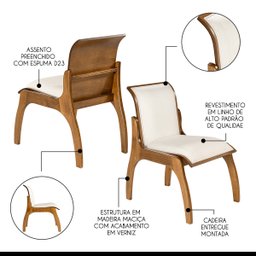 Kit 4 Cadeiras para Cozinha 55 x 82 Cm Barcelona Madeira Maciça Imbuia Linho Bege Cru L71 - RMI - 4