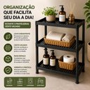 Ver imagem 3 de Prateleira Preta Retangular Resistente Estante Organizadora 3 Cesto Multiuso Vazada Cozinha Lavander