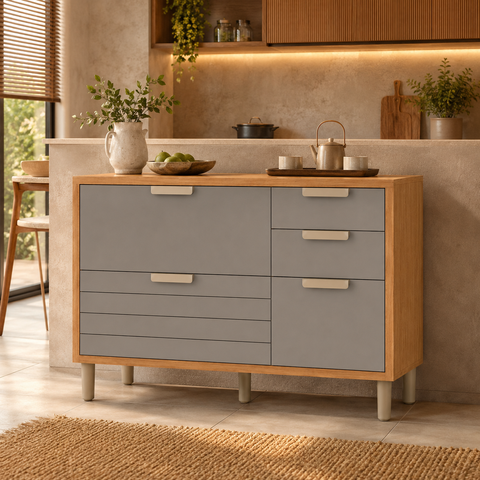 Balcao 1 Porta 4 Gavetas 120cm Eloise Cinamomo Titanio MGM