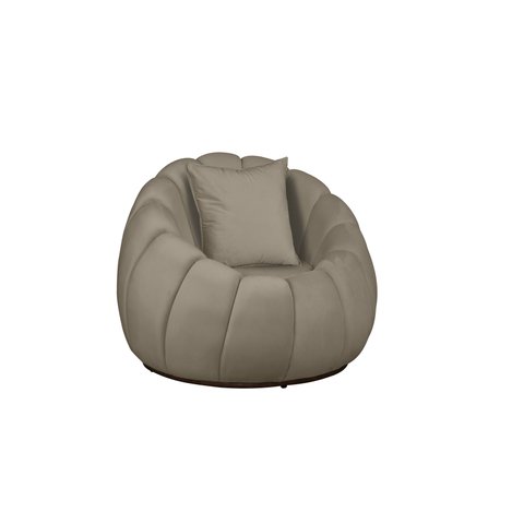 Poltrona Base Giratória Concha + Almofada Veludo Bege