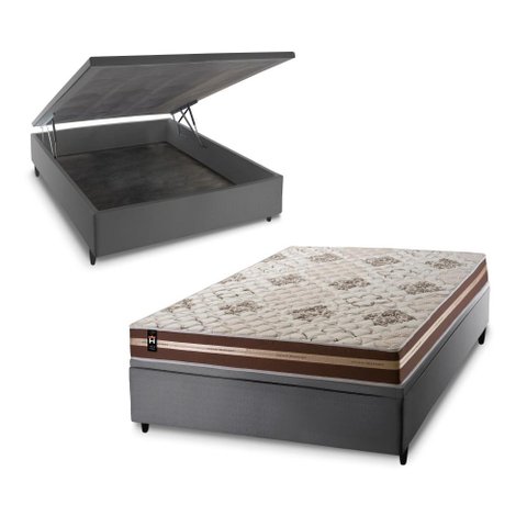 Conjunto Box Baú Casal Chicago Cinza 138x188x64 Espuma D33