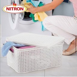 Caixa Organizadora de Plástico Rattan Médio com Tampa Branco - 2