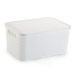 Caixa Organizadora de Plástico Rattan Médio com Tampa Branco - 1