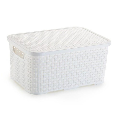 Caixa Organizadora de Plástico Rattan Médio com Tampa Branco