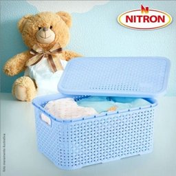 Caixa Organizadora de Plástico Rattan Médio com Tampa Branco - 3