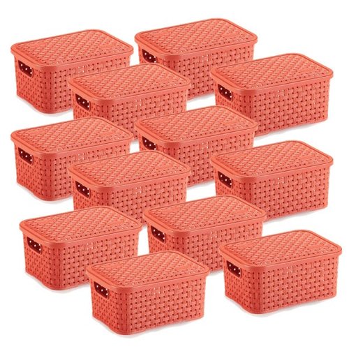 3 Caixas Organizadoras Pequena De Plastico Rattan 4,5 Litros Cor Rosa-claro
