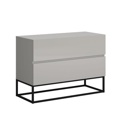 Mesa de Cabeceira para Quarto Eros 60cm 2 Gavetas Estilo Industrial Off White Acabamento Brilhante