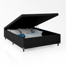 Cama Box Baú Casal - 44x138x188cm - Suede Preto - 3