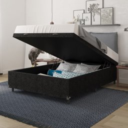 Cama Box Baú Casal - 44x138x188cm - Suede Preto - 7