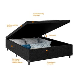 Cama Box Baú Casal - 44x138x188cm - Suede Preto - 5