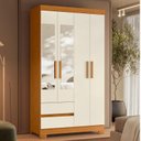 Ver imagem 4 de Guarda Roupa Solteiro Olimpia 04 Portas com Espelho Cinamomo Off White - Móveis Albatroz