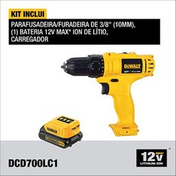 Parafusadeira e Furadeira 3/8" Dewalt 12v (dcd700lc1br) Js - 2