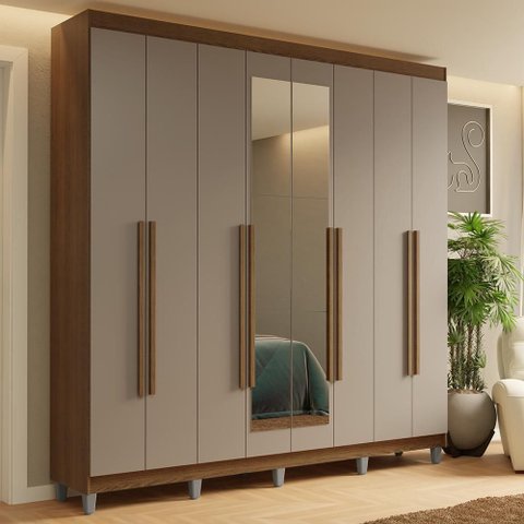 Guarda-Roupa Casal com Pés 8 Portas Batentes com Espelho Saturno Madesa