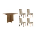 Ver imagem 1 de Conjunto: Mesa de Cozinha Berlim C/ Tampo Madeirado Canto Curvo 90x90cm e 4 Cadeiras Dakota Naturale