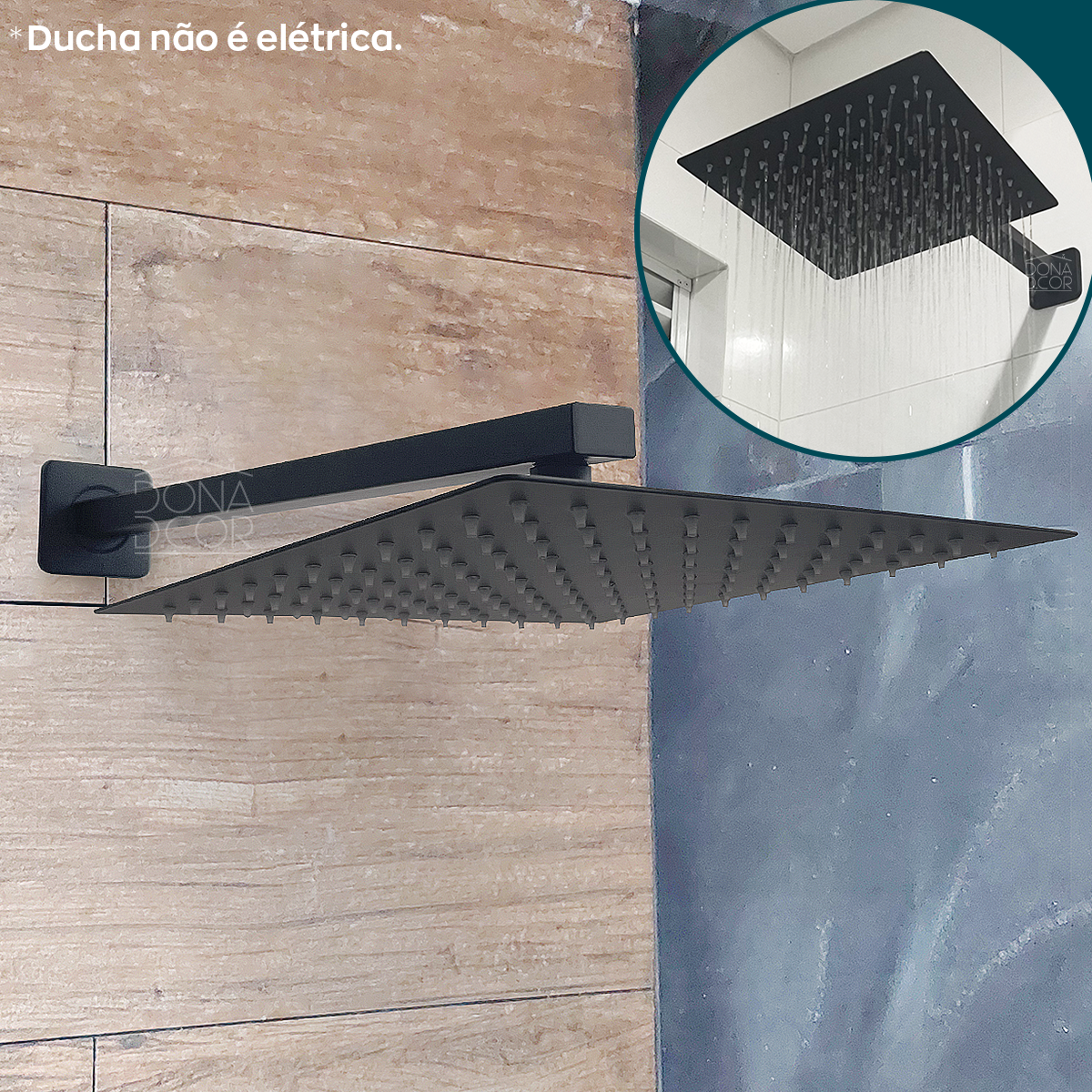 Ducha Preto Fosco Chuveiro Inox Quadrada 25x25 Braço 40 Cm - 2