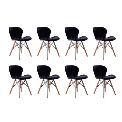 Kit 08 Cadeiras Estofada Jantar Charles Eames Eiffel Slim Wood Confort Preto
