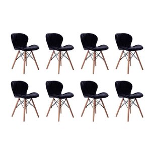 Kit 08 Cadeiras Estofada Jantar Charles Eames Eiffel Slim Wood Confort Preto