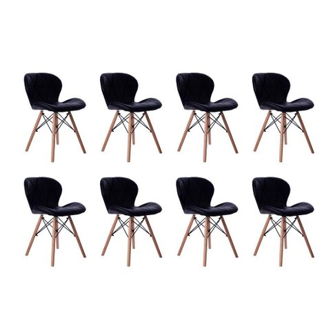 Kit 08 Cadeiras Estofada Jantar Charles Eames Eiffel Slim Wood Confort Preto